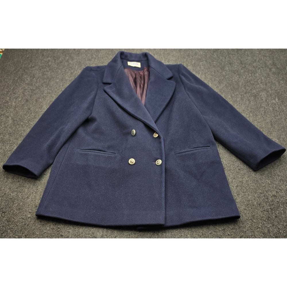 JG Hook Pea Coat Mens L Navy Blue Wool Double Breasted Anchor Button USA Made